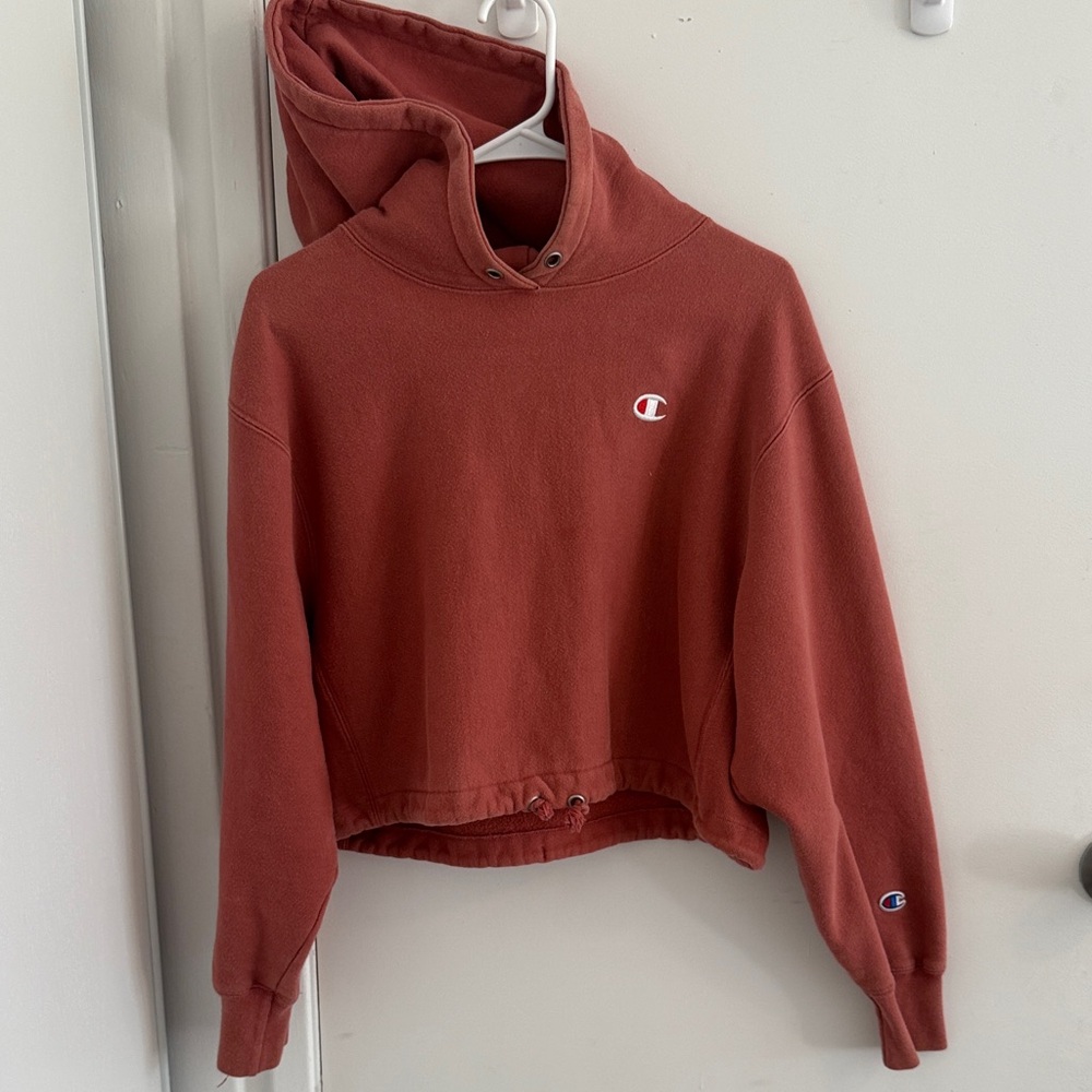Champion Cropped Hoodie – Rust/Brick Red – Size Medium